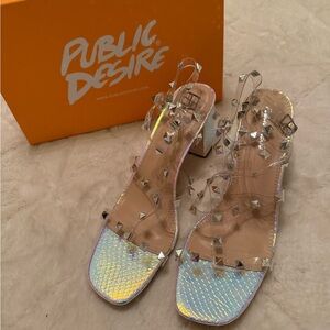 Public Desire Iridescent Heels with Clear Studded Straps